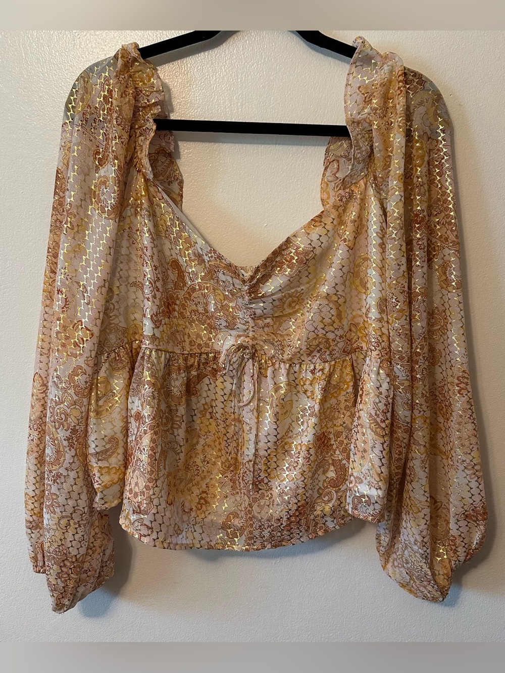 Arula Metallic Orange Pink Cropped Flowy Top 2XL